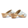fiona-farbe: silber, pantoletten clogs damen mit biegsamer nachhaltiger Holzsohle,holzclogs woody, woody schuhe, woody shoes, handgemachte holzschuhe aus österreich, kärnten