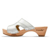 fiona-farbe: silber, pantoletten clogs damen mit biegsamer nachhaltiger Holzsohle,holzclogs woody, woody schuhe, woody shoes, handgemachte holzschuhe aus österreich, kärnten