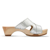 fiona-farbe: silber, pantoletten clogs damen mit biegsamer nachhaltiger Holzsohle,holzclogs woody, woody schuhe, woody shoes, handgemachte holzschuhe aus österreich, kärnten