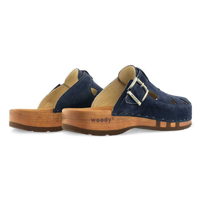 [Navy] Freddy Herren Clog mit biegsamer nachhaltiger Holzsohle, farbe: bleir (grau), holzclogs woody, woody schuhe, woody shoes, handgemachte holzschuhe aus österreich, kärnten