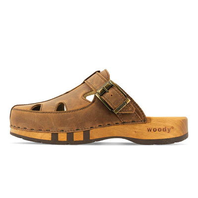 freddy, clogs herren mit biegsamer nachhaltiger Holzsohle, farbe: tabacco-braun, holzclogs woody, woody schuhe, woody shoes, handgemachte holzschuhe aus österreich, kärnten