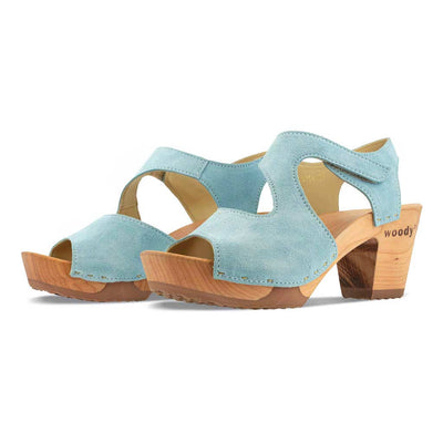 [Baby Blue] hannah, sandletten clogs damen mit biegsamer nachhaltiger holzsohle, holzclogs woody, woody schuhe, woody shoes, handgemachte holzschuhe aus österreich, kärnten, farbe: baby blue (hellblau)