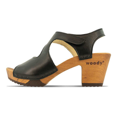[Schwarz] hannah, sandletten clogs damen mit biegsamer nachhaltiger holzsohle, farbe: schwarz, holzclogs woody, woody schuhe, woody shoes, handgemachte holzschuhe aus österreich, kärnten