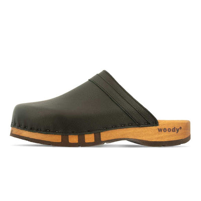 harry, clogs herren mit biegsamer nachhaltiger holzsohle, farbe: schwarz, holzclogs woody, woody schuhe, woody shoes, handgemachte holzschuhe aus österreich, kärnten