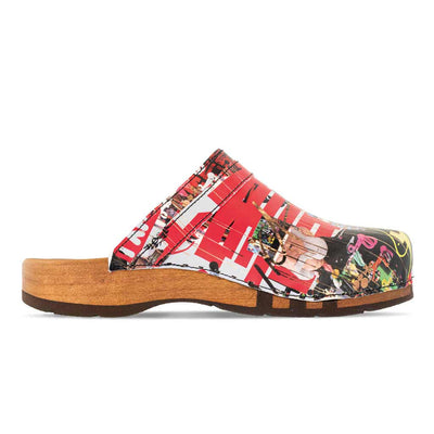 harry, clogs herren mit biegsamer nachhaltiger holzsohle, farbe: kaiser franz joseph (multicolor print), holzclogs woody, woody schuhe, woody shoes, handgemachte holzschuhe aus österreich, kärnten