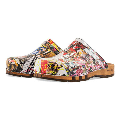 harry, clogs herren mit biegsamer nachhaltiger holzsohle, farbe: kaiser franz joseph (multicolor print), holzclogs woody, woody schuhe, woody shoes, handgemachte holzschuhe aus österreich, kärnten