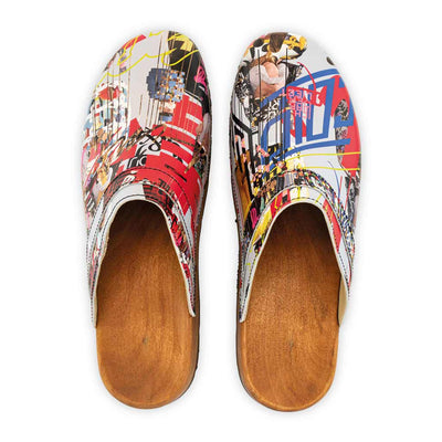 harry, clogs herren mit biegsamer nachhaltiger holzsohle, farbe: kaiser franz joseph (multicolor print), holzclogs woody, woody schuhe, woody shoes, handgemachte holzschuhe aus österreich, kärnten