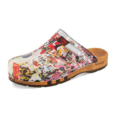 harry, clogs herren mit biegsamer nachhaltiger holzsohle, farbe: kaiser franz joseph (multicolor print), holzclogs woody, woody schuhe, woody shoes, handgemachte holzschuhe aus österreich, kärnten