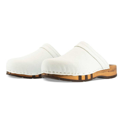 harry, clogs herren mit biegsamer nachhaltiger holzsohle, farbe: weiss, holzclogs woody, woody schuhe, woody shoes, handgemachte holzschuhe aus österreich, kärnten
