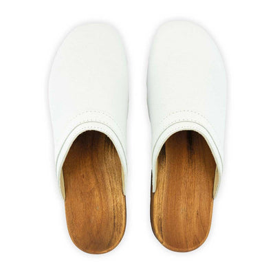 harry, clogs herren mit biegsamer nachhaltiger holzsohle, farbe: weiss, holzclogs woody, woody schuhe, woody shoes, handgemachte holzschuhe aus österreich, kärnten