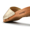 heidi, clogs pantolette damen mit biegsamer nachhaltiger holzsohle, farbe: gold, holzclogs woody, woody schuhe, woody shoes, handgemachte holzschuhe aus österreich, kärnten
