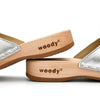 heidi, clogs pantolette damen mit biegsamer nachhaltiger holzsohle, farbe: silber, holzclogs woody, woody schuhe, woody shoes, handgemachte holzschuhe aus österreich, kärnten