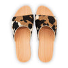 heidi, clogs pantolette damen mit biegsamer nachhaltiger holzsohle, farbe: fell kombi (kuh-print), holzclogs woody, woody schuhe, woody shoes, handgemachte holzschuhe aus österreich, kärnten