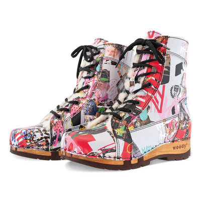 [Kaiser Franz Joseph] Heike, clog lammfell gefütterter clog stiefel damen mit biegsamer nachhaltiger holzsohle, farbe: kaiser franz joseph (multicolor), holzclogs woody, woody schuhe, woody shoes, handgemachte holzschuhe aus österreich, kärnten