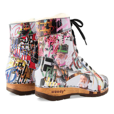 [Kaiser Franz Joseph] Heike, clog lammfell gefütterter clog stiefel damen mit biegsamer nachhaltiger holzsohle, farbe: kaiser franz joseph (multicolor), holzclogs woody, woody schuhe, woody shoes, handgemachte holzschuhe aus österreich, kärnten