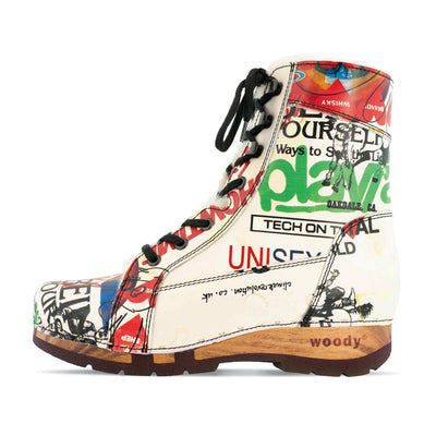 [Showtime] Heike, clog lammfell gefütterter clog stiefel damen mit biegsamer nachhaltiger holzsohle, farbe: showtime (by vivienne westwood), holzclogs woody, woody schuhe, woody shoes, handgemachte holzschuhe aus österreich, kärnten