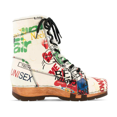 [Showtime] Heike, clog lammfell gefütterter clog stiefel damen mit biegsamer nachhaltiger holzsohle, farbe: showtime (by vivienne westwood), holzclogs woody, woody schuhe, woody shoes, handgemachte holzschuhe aus österreich, kärnten