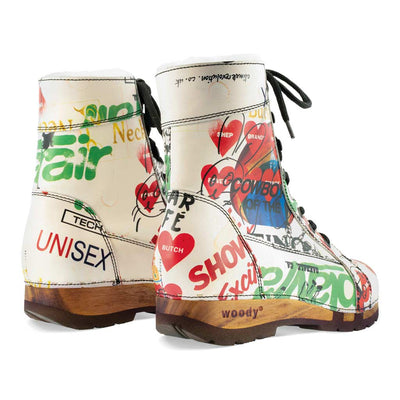 [Showtime] Heike, clog lammfell gefütterter clog stiefel damen mit biegsamer nachhaltiger holzsohle, farbe: showtime (by vivienne westwood), holzclogs woody, woody schuhe, woody shoes, handgemachte holzschuhe aus österreich, kärnten