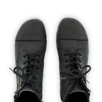 [Nero (Wollfutter)] Herta Damen Clog Stiefelette mit biegsamer nachhaltiger holzsohle, farbe: nero, holzclogs woody, woody schuhe, woody shoes, handgemachte holzschuhe aus österreich, kärnten