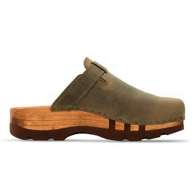 [Oliva] hubertus, clog mit stick für herren, biegsame nachhaltige holzsohle, farbe: oliva, holzclogs woody, woody schuhe, woody shoes, handgemachte holzschuhe aus österreich, kärnten