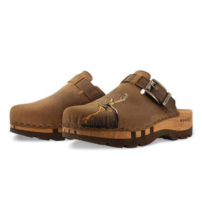 [Tabacco] hubertus, clog mit stick für herren, biegsame nachhaltige holzsohle, farbe: tabacco (braun), holzclogs woody, woody schuhe, woody shoes, handgemachte holzschuhe aus österreich, kärnten
