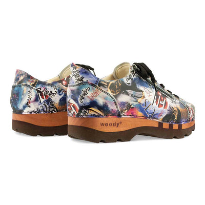 [Sex & Rock'n'Roll] jack, clog sneakers für herren mit biegsamer nachhaltiger holzsohle, farbe: weiss (multicolor-print urban style), holzclogs woody, woody schuhe, woody shoes, handgemachte holzschuhe aus österreich, kärnten