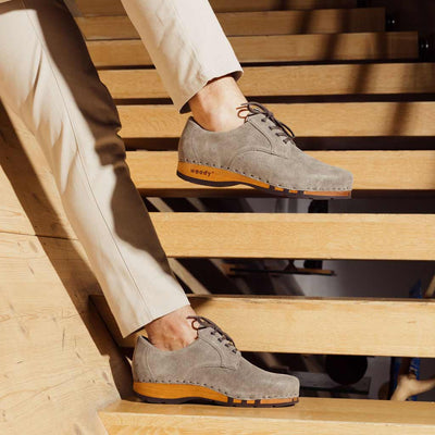 [Sand] Herren Clogs Sneaker Herrenclog Sneaker woody, Holzschuh, Holz Clog, Holzsohle. biegsame flexible Holzsohle, Farbe: Sand