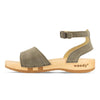 jana, sandalen clogs damen mit biegsamer nachhaltiger holzsohle, farbe: sand-warm_grey, holzclogs woody, woody schuhe, woody shoes, handgemachte holzschuhe aus österreich, kärnten