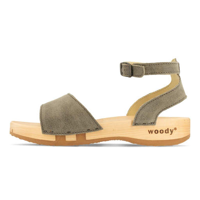 [Sand] jana, sandalen clogs damen mit biegsamer nachhaltiger holzsohle, farbe: sand-warm_grey, holzclogs woody, woody schuhe, woody shoes, handgemachte holzschuhe aus österreich, kärnten
