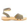 jana, sandalen clogs damen mit biegsamer nachhaltiger holzsohle, farbe: sand-warm_grey, holzclogs woody, woody schuhe, woody shoes, handgemachte holzschuhe aus österreich, kärnten