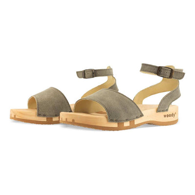 [Sand] jana, sandalen clogs damen mit biegsamer nachhaltiger holzsohle, farbe: sand-warm_grey, holzclogs woody, woody schuhe, woody shoes, handgemachte holzschuhe aus österreich, kärnten