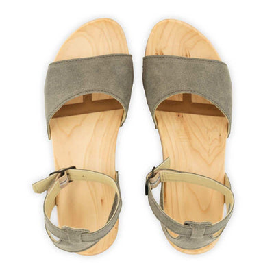 [Sand] jana, sandalen clogs damen mit biegsamer nachhaltiger holzsohle, farbe: sand-warm_grey, holzclogs woody, woody schuhe, woody shoes, handgemachte holzschuhe aus österreich, kärnten
