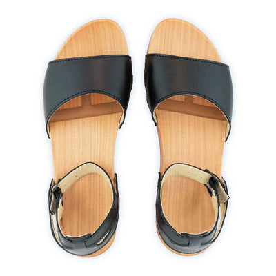 [Schwarz] jana, sandalen clogs damen mit biegsamer nachhaltiger holzsohle, farbe: schwarz, holzclogs woody, woody schuhe, woody shoes, handgemachte holzschuhe aus österreich, kärnten