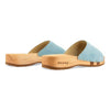 heidi, clogs pantolette damen mit biegsamer nachhaltiger holzsohle, farbe: baby blue (hellblau), holzclogs woody, woody schuhe, woody shoes, handgemachte holzschuhe aus österreich, kärnten