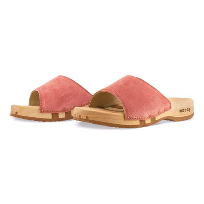 heidi, clogs pantolette damen mit biegsamer nachhaltiger holzsohle, farbe: flamingo, holzclogs woody, woody schuhe, woody shoes, handgemachte holzschuhe aus österreich, kärnten