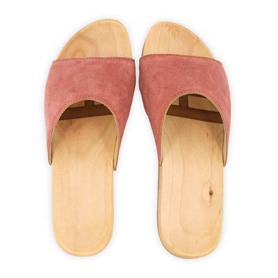 heidi, clogs pantolette damen mit biegsamer nachhaltiger holzsohle, farbe: flamingo, holzclogs woody, woody schuhe, woody shoes, handgemachte holzschuhe aus österreich, kärnten