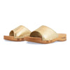 heidi, clogs pantolette damen mit biegsamer nachhaltiger holzsohle, farbe: gold, holzclogs woody, woody schuhe, woody shoes, handgemachte holzschuhe aus österreich, kärnten