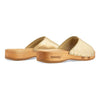 heidi, clogs pantolette damen mit biegsamer nachhaltiger holzsohle, farbe: gold, holzclogs woody, woody schuhe, woody shoes, handgemachte holzschuhe aus österreich, kärnten