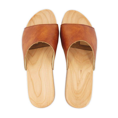 heidi, clogs pantolette damen mit biegsamer nachhaltiger holzsohle, farbe: safor (braun), holzclogs woody, woody schuhe, woody shoes, handgemachte holzschuhe aus österreich, kärnten