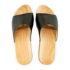 heidi, clogs pantolette damen mit biegsamer nachhaltiger holzsohle, farbe: schwarz, holzclogs woody, woody schuhe, woody shoes, handgemachte holzschuhe aus österreich, kärnten