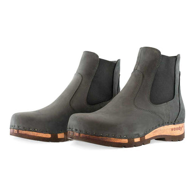 [Grigio] Jutta, clog boots damen mit biegsamer nachhaltiger holzsohle, farbe: grigio, der bestseller, holzclogs woody, woody schuhe, woody shoes, handgemachte holzschuhe aus österreich, kärnten