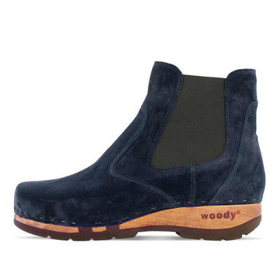 [Navy] Jutta, clog boots damen mit biegsamer nachhaltiger holzsohle, der bestseller, holzclogs woody, woody schuhe, woody shoes, handgemachte holzschuhe aus österreich, kärnten,farbe: navi (blau)