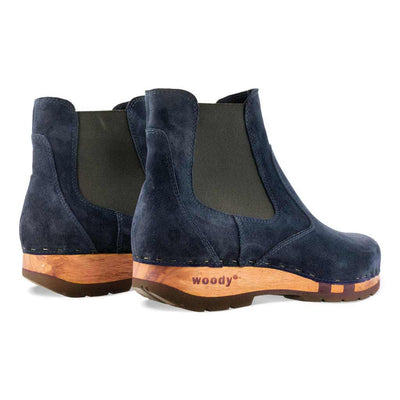[Navy] Jutta, clog boots damen mit biegsamer nachhaltiger holzsohle, der bestseller, holzclogs woody, woody schuhe, woody shoes, handgemachte holzschuhe aus österreich, kärnten,farbe: navi (blau)