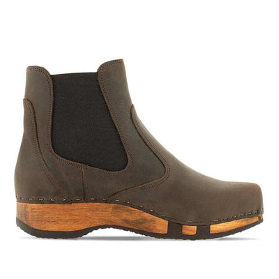 Jutta, clog boots damen mit biegsamer nachhaltiger holzsohle, farbe: caffe-braun, der bestseller, holzclogs woody, woody schuhe, woody shoes, handgemachte holzschuhe aus österreich, kärnten
