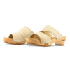 kate-farbe: creme_clogs pantoletten damen mit biegsamer nachhaltiger weidenholzsohle, holzclogs woody, woody schuhe, woody shoes, handgemachte holzschuhe aus österreich, kärnten