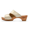 kate-farbe: gold_clogs pantoletten damen mit biegsamer nachhaltiger weidenholzsohle, holzclogs woody, woody schuhe, woody shoes, handgemachte holzschuhe aus österreich, kärnten