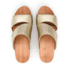kate-farbe: gold_clogs pantoletten damen mit biegsamer nachhaltiger weidenholzsohle, holzclogs woody, woody schuhe, woody shoes, handgemachte holzschuhe aus österreich, kärnten