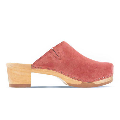 katharina, clogs damen mit biegsamer nachhaltiger holzsohle, farbe: flamingo, holzclogs woody, woody schuhe, woody shoes, handgemachte holzschuhe aus österreich, kärnten