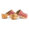 katharina, clogs damen mit biegsamer nachhaltiger holzsohle, farbe: flamingo, holzclogs woody, woody schuhe, woody shoes, handgemachte holzschuhe aus österreich, kärnten