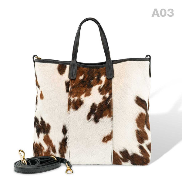 [A03] Kira - praktische Tote Bag Handtasche aus Fell Natur und Schwarzem Leder